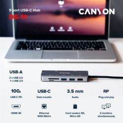 Порт-реплікатор Canyon DS-11, 9 in 1 USB-C hub, HDMI, Gigabit Ethernet, Type-C PD/100W (CNS-TDS11) - Картинка 2
