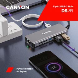 Порт-реплікатор Canyon DS-11, 9 in 1 USB-C hub, HDMI, Gigabit Ethernet, Type-C PD/100W (CNS-TDS11) - Картинка 3