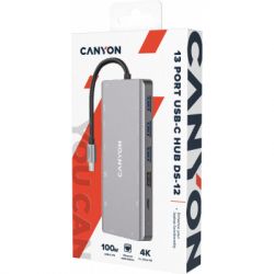 - Canyon DS-12, 13 in 1 USB-C hub, 2*HDMI, Gigabit Ethernet, VGA, 3*USB3.0, PD/100W, 3.5mm audio jack (CNS-TDS12) -  6