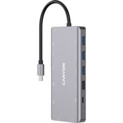 Порт-репликатор Canyon DS-12, 13 in 1 USB-C hub, 2*HDMI, Gigabit Ethernet, VGA, 3*USB3.0, PD/100W, 3.5mm audio jack (CNS-TDS12) - Картинка 1