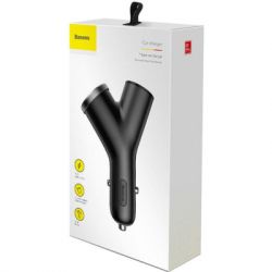   - Baseus CCALL-YX01 Y type dual USB+cigarette lighter extended car charger 3.1 A Black -  3