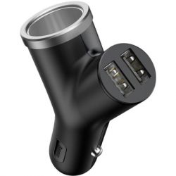   - Baseus CCALL-YX01 Y type dual USB+cigarette lighter extended car charger 3.1 A Black