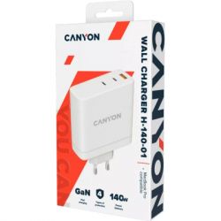  Canyon H-140-01 Wall charger with 1USB-A 2 USB-C (CND-CHA140W01) -  4