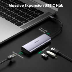  USB Type-C Ugreen 3xUSB 3.0 + RJ45 1000M Ethernet, Gray (60718) -  2