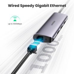  USB Type-C Ugreen 3xUSB 3.0 + RJ45 1000M Ethernet, Gray (60718) -  3