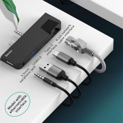 ������������ Baseus USB3.1 Type-C+3.5mm toUSB 3.0/RJ45/Type-C/3.5mm forSurfaceGo (CAHUB-FG01) - �������� 8