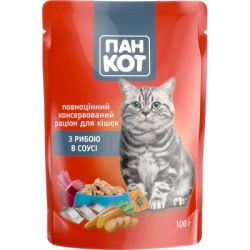 Влажный корм для кошек Пан Кот рыба в соусе 100 г (4820111141043)