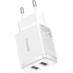 Зарядний пристрій USB 220В Baseus CCXJ010202 Compact Charger 2U 10.5W, 2xUSB, EU White - Картинка 4