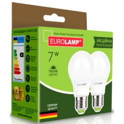  Eurolamp LED A60 7W E27 3000K 220V  1+1 (MLP-LED-A60-07272(E)) -  3