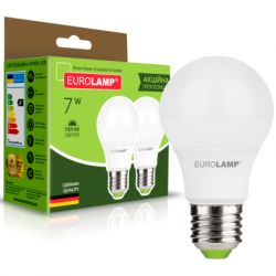  Eurolamp LED A60 7W E27 3000K 220V  1+1 (MLP-LED-A60-07272(E)) -  1