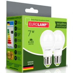  Eurolamp LED A60 7W E27 4000K 220V  1+1 (MLP-LED-A60-07274(E)) -  3