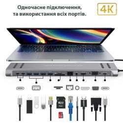 - XoKo 14-in-1 Dock USB-C (HDMI/VGA/USB3.0/.../USB-C PD/RJ45/..) (XK-AC1400-SL) -  7