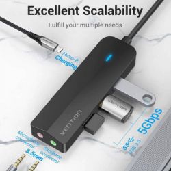 Концентратор Vention USB 3.1 Type-C to 3xUSB 3.0+MicroUSB+3.5mm Sound Adapter black (TGQBB) - Картинка 3