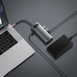 Концентратор Baseus USB3.1 Type-C to USB C(PD)100W/HDMI 4K 30Hz/VGA/USB3.2/RJ45/SD+TF,9in1 Grey (CAHUB-CU0G) - Картинка 11