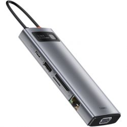 Концентратор Baseus USB3.1 Type-C to USB C(PD)100W/HDMI 4K 30Hz/VGA/USB3.2/RJ45/SD+TF,9in1 Grey (CAHUB-CU0G) - Картинка 6