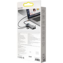 Концентратор Baseus USB3.1 Type-C to USB C(PD)100W/HDMI 4K 30Hz/VGA/USB3.2/RJ45/SD+TF,9in1 Grey (CAHUB-CU0G) - Картинка 9