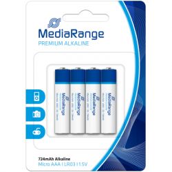  Mediarange AAA LR03 1.5V Premium Alkaline Batteries, Micro, Pack 4 (MRBAT101)