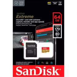   SanDisk 64GB microSD class 10 UHS-I Extreme For Action Cams and Dro (SDSQXAH-064G-GN6AA) -  5