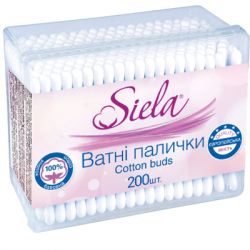 Ватні палички Siela Пластикова коробка 200 шт. (4820159840465)