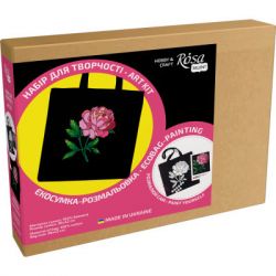 Набор для творчества Rosa экосумка-раскраска, черная, Нежный пион 38х42см (4823098539742) - Картинка 2
