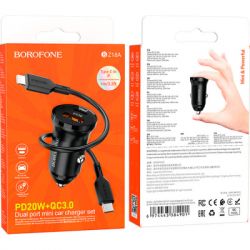  BOROFONE BZ18A PD20W+QC3.0 car charger set(Type-C to iP) USB-A/Type-C Black (BZ18ACLB) -  3