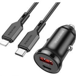   BOROFONE BZ18A PD20W+QC3.0 car charger set(Type-C to iP) USB-A/Type-C Black (BZ18ACLB) -  1