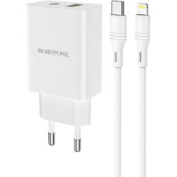   BOROFONE BA56A Lavida PD20W+QC3.0 charger (Type-C to Lightning) White (BA56ACLW) -  2
