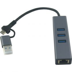  USB 3.0 Type-C/Type-A to RJ45 Gigabit Lan, 3*USB 3.0, cable 13 cm Dynamode (DM-AD-GLAN-U3) -  2
