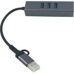  USB 3.0 Type-C/Type-A to RJ45 Gigabit Lan, 3*USB 3.0, cable 13 cm Dynamode (DM-AD-GLAN-U3) -  3