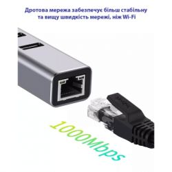  USB 3.0 Type-C/Type-A to RJ45 Gigabit Lan, 3*USB 3.0, cable 13 cm Dynamode (DM-AD-GLAN-U3) -  4