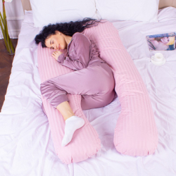 Подушка MirSon для вагітних і відпочинку Satin Stripe №8026 U-подібна Pink (2200006178644) - Картинка 2