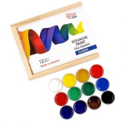 Гуашеві фарби Rosa Studio Classic 12 кольорів по 20 мл, дерев’яний пенал (4823098540632) - Картинка 2