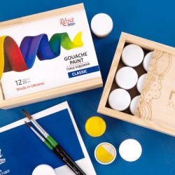 Гуашеві фарби Rosa Studio Classic 12 кольорів по 20 мл, дерев’яний пенал (4823098540632) - Картинка 5