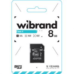 Карта пам'яті Карта пам'яті microSDHC, 8Gb, Class 4, Wibrand, SD адаптер (WICDC4/8GB-A) - Картинка 2