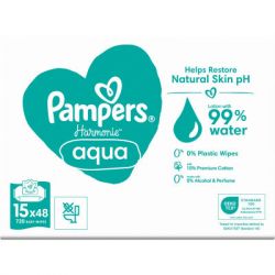 Детские влажные салфетки Pampers Harmonie Aqua 15 пачек x 48 шт (8006540510247) - Картинка 2