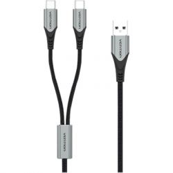 Дата кабель USB 2.0 AM to 2хUSB-C M 1.0m Y-Splitter Charging Cable 2.4А 480Mbps Aluminum Al Vention (CQOHF) - Картинка 2