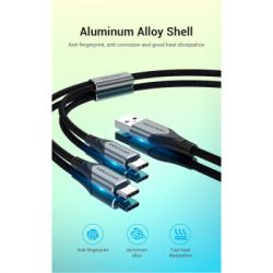 Дата кабель USB 2.0 AM to 2хUSB-C M 1.0m Y-Splitter Charging Cable 2.4А 480Mbps Aluminum Al Vention (CQOHF) - Картинка 5