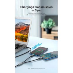 Дата кабель USB 2.0 AM to 2хUSB-C M 1.0m Y-Splitter Charging Cable 2.4А 480Mbps Aluminum Al Vention (CQOHF) - Картинка 7