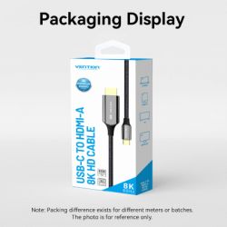 Кабель мультимедійний USB-C 3.1 to HDMI 1.8m 8K 60 Гц Zinc Alloy TPE Black Vention (CRCBAC) - Картинка 8