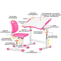 Парта зі стільцем Evo-kids Pink (Evo-07 Ergo PN) - Картинка 2