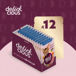 Вологий корм для кішок Delickcious Шматочки з лососем і мідіями в соусі 85 г (4820269143135) - Картинка 5