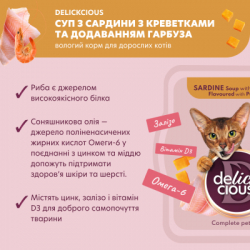 Влажный корм для кошек Delickcious Суп из сардины с креветками и добавлением тыквы 80 г (4820269141568) - Картинка 3