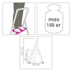 Драбина Eurogold зварна 4-х сходинкова GREY, 156х49х9см, Арт.214 (ЕГ-214 GREY) - Картинка 5