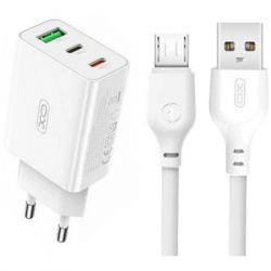   XO L101 PD + QC3.0 (1USB/2Type-C/20W) + USB - MicroUSB White (XO-L101-WH)