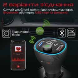 FM модулятор Promate PowerTune 38w USB-A OTG/USB-A QC3.0/USB-C PD Black (powertune-38w.black) - Картинка 3