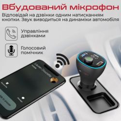 FM модулятор Promate PowerTune 38w USB-A OTG/USB-A QC3.0/USB-C PD Black (powertune-38w.black) - Картинка 4