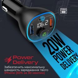 FM модулятор Promate PowerTune 38w USB-A OTG/USB-A QC3.0/USB-C PD Black (powertune-38w.black) - Картинка 6