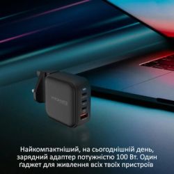 Зарядний пристрій Promate 100W 3xUSB-C + USB-A (ganport4-100pd.black) - Картинка 3