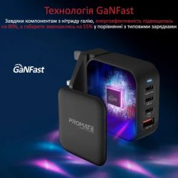 Зарядний пристрій Promate 100W 3xUSB-C + USB-A (ganport4-100pd.black) - Картинка 4