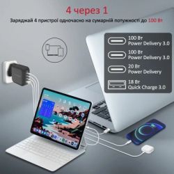 Зарядний пристрій Promate 100W 3xUSB-C + USB-A (ganport4-100pd.black) - Картинка 5